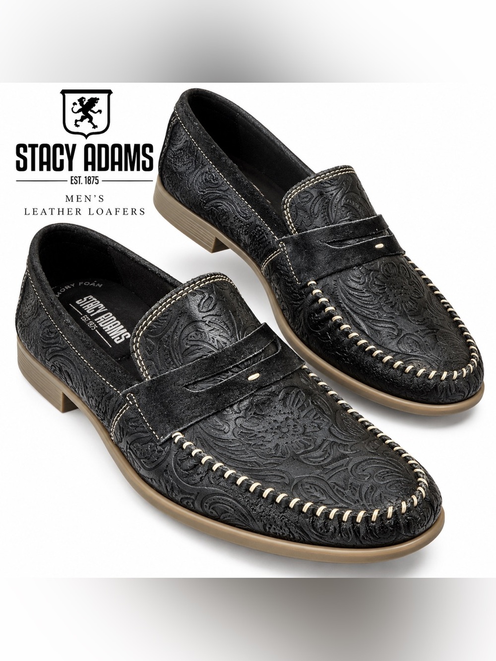 Stacy Adams Black Embossed Leather Loafers Men’s 9M